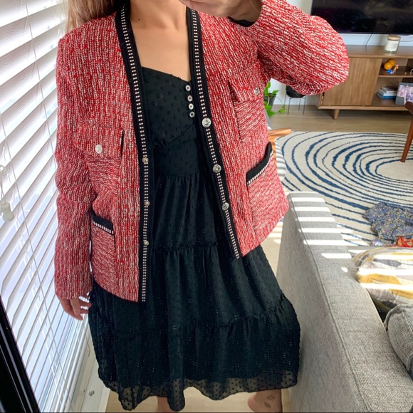 maje red tweed jacket